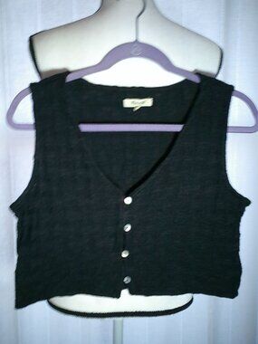 MADEWELL Sleeveless V-Neck Button Down Vest w/Checkered Black Pattern Texture M